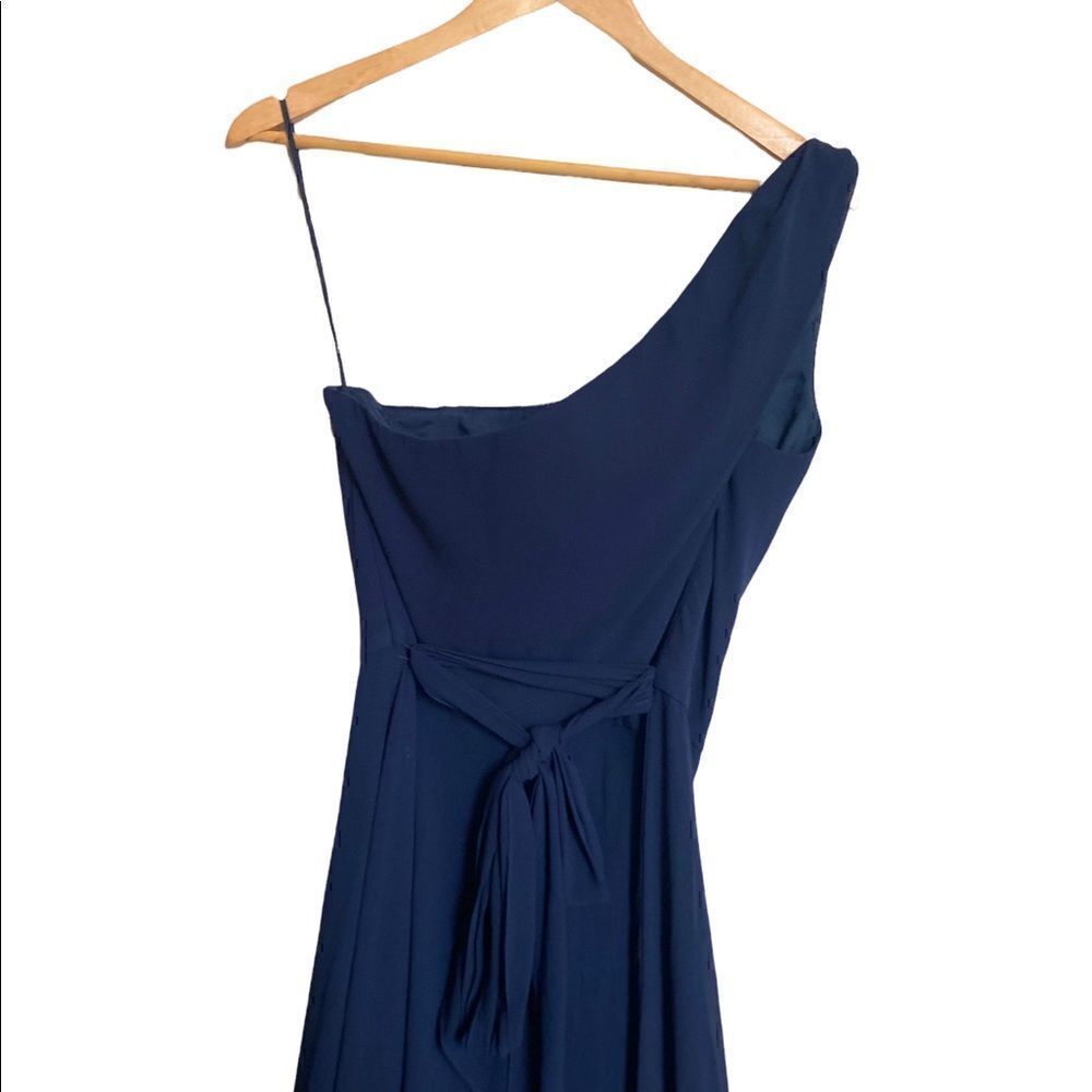 Amsale Navy One Shoulder Gown Size 16 Formal Bridesmaid Maxi Dress - Picture 6 of 8